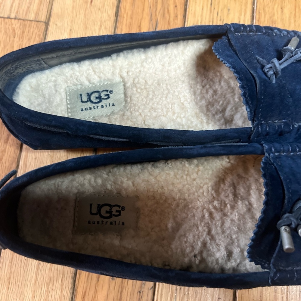 ugg loafer shoes Women’s Size 7.5 Blue Suede Fur Lined Comfy Casual - Picture 6 of 8